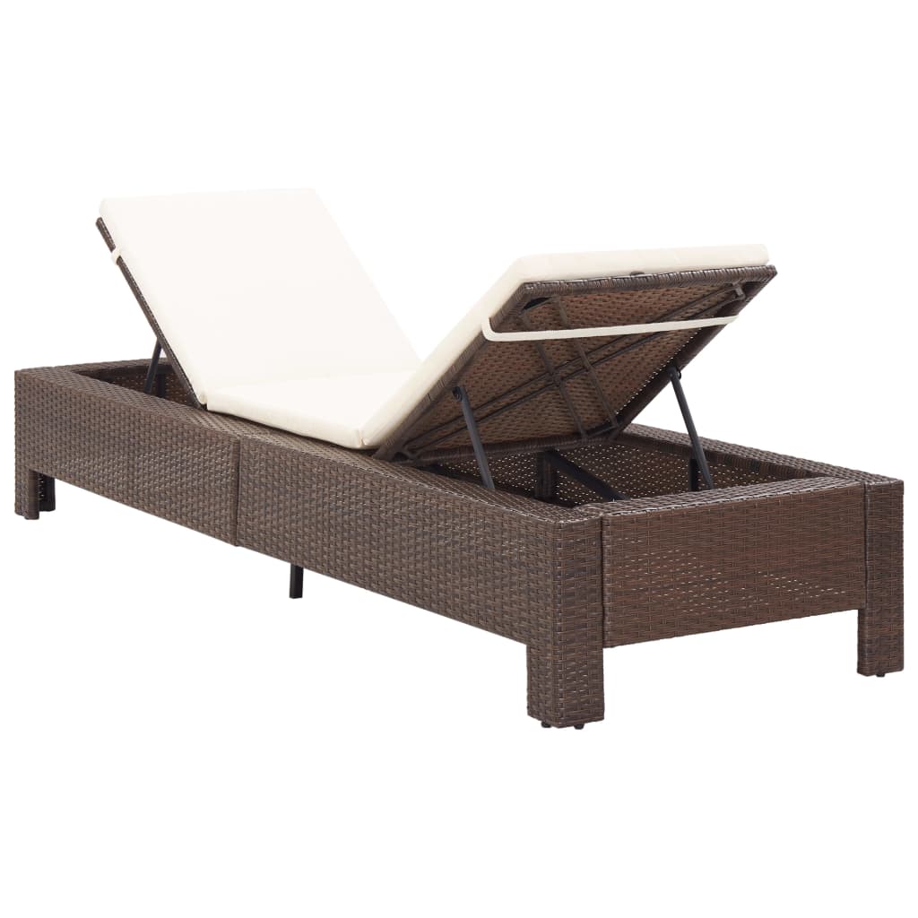 Lettino Prendisole con Cuscino Marrone in Polyrattan - homemem39