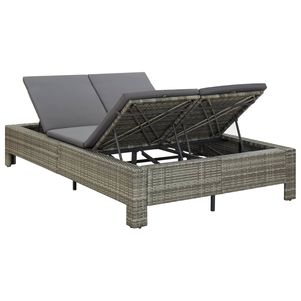 Lettino Prendisole a 2 Posti con Cuscino in Polyrattan Grigio - homemem39