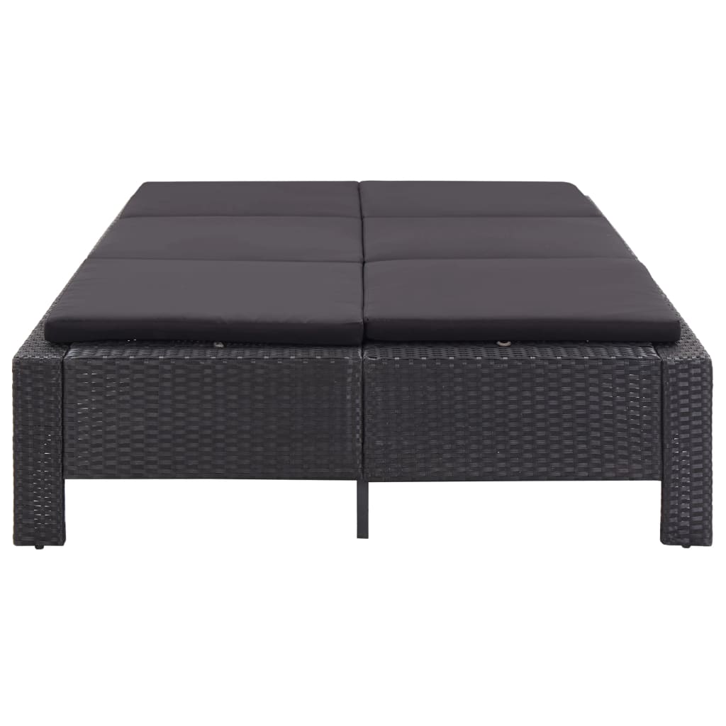 Lettino Prendisole a 2 Posti con Cuscino Nero in Polyrattan - homemem39
