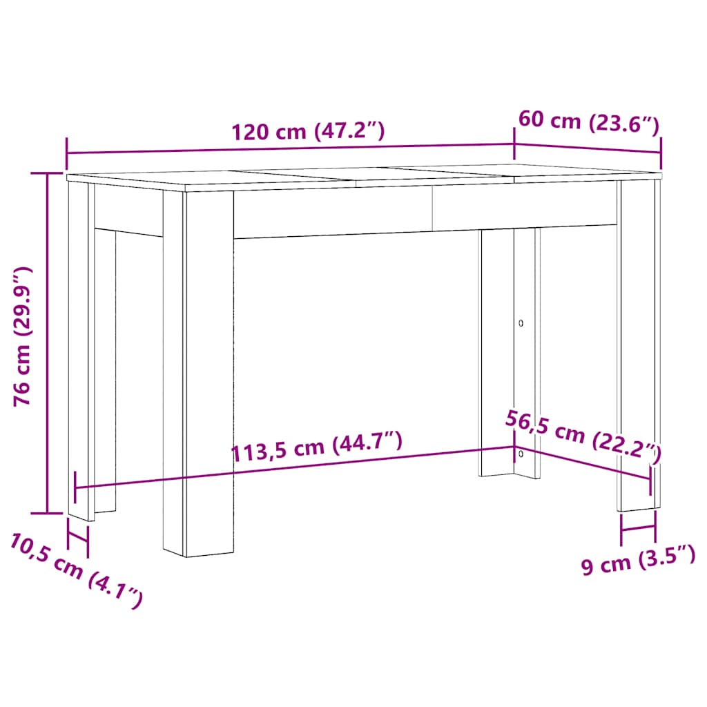 Tavolo da Pranzo Grigio Cemento 120x60x76 cm Legno Multistrato - homemem39