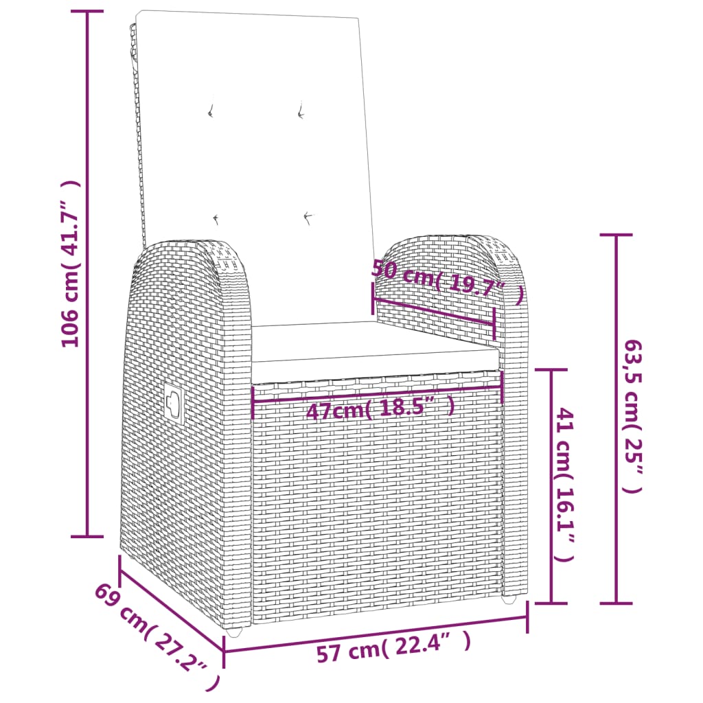 Sedie da Giardino Reclinabili 2 pz e Cuscini Polyrattan Grigio