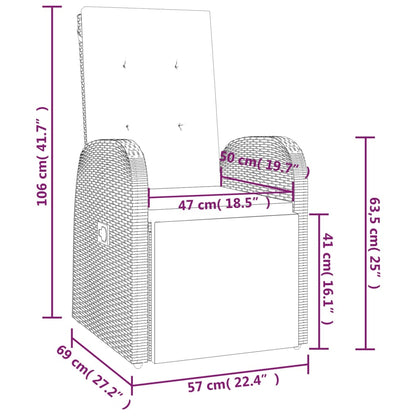 Sedie da Giardino Reclinabili 2 pz e Cuscini Polyrattan Grigio