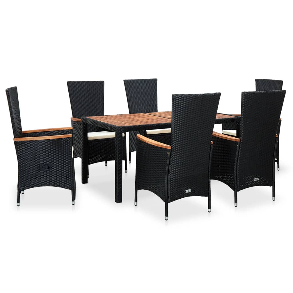 Set da Pranzo da Giardino 7 pz in Polyrattan e Acacia Nero | homemem39