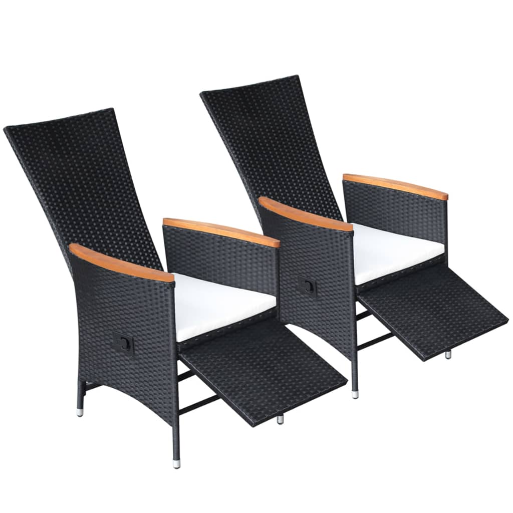 Sedie da Giardino Reclinabili 2 pz con Cuscini Polyrattan Nero | homemem39