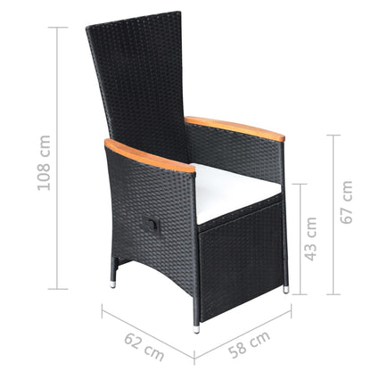 Sedie da Giardino Reclinabili 2 pz con Cuscini Polyrattan Nero | homemem39