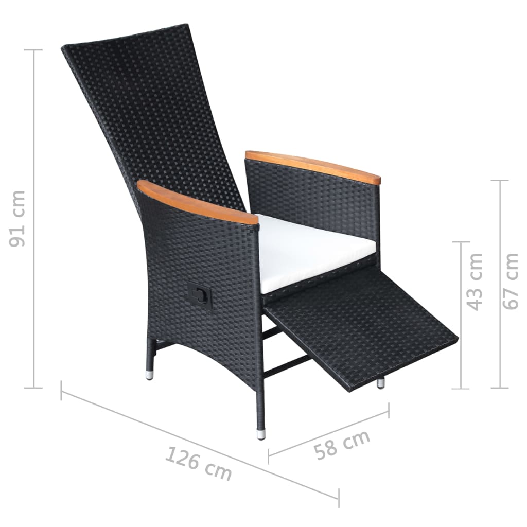 Sedie da Giardino Reclinabili 2 pz con Cuscini Polyrattan Nero - homemem39