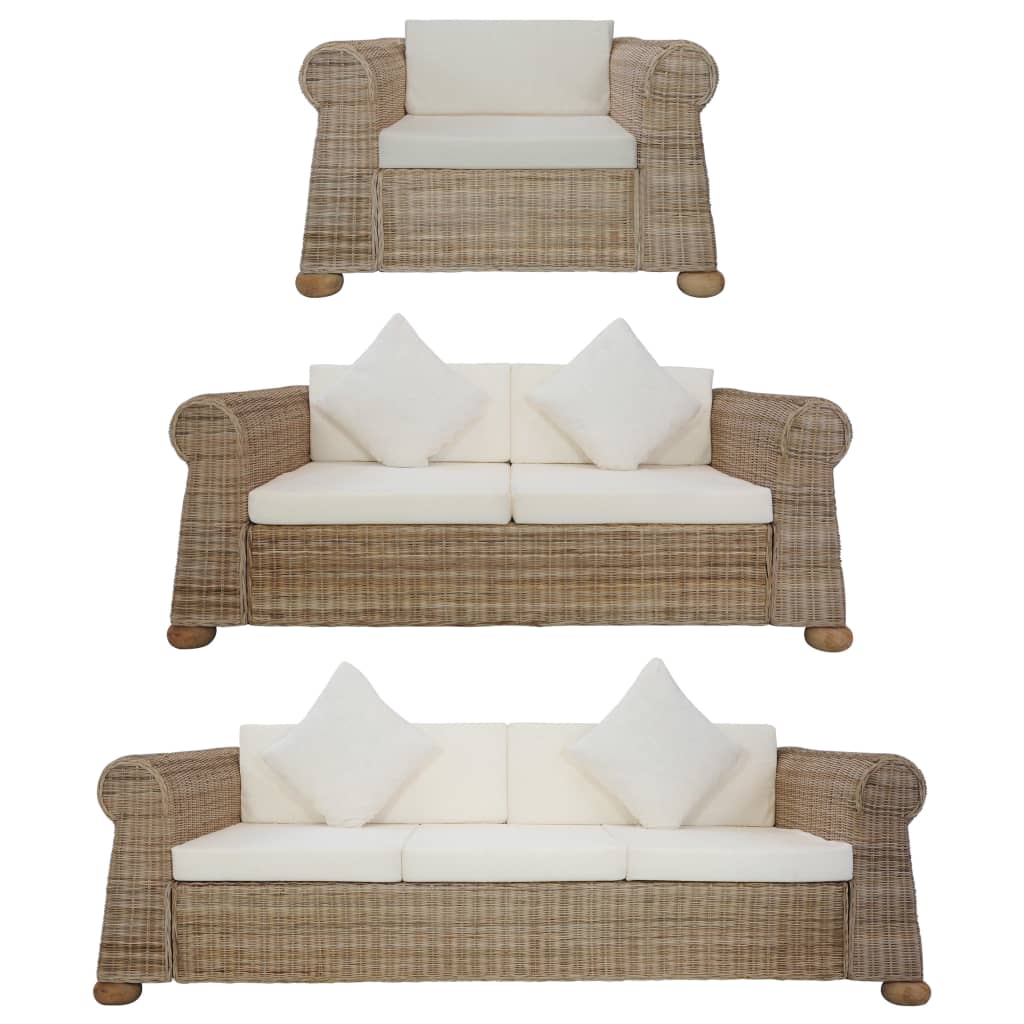 3-piece Sofa Set with Natural Rattan Cushions