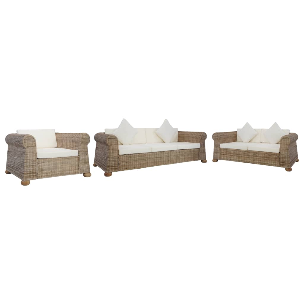 3-piece Sofa Set with Natural Rattan Cushions