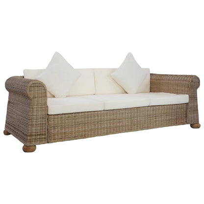 Set di Divani 3 pz con Cuscini in Rattan Naturale