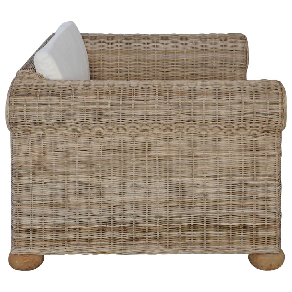 Set di Divani 3 pz con Cuscini in Rattan Naturale