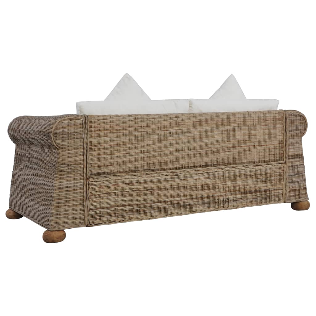 Set di Divani 3 pz con Cuscini in Rattan Naturale