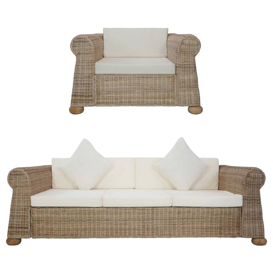 Set di Divani 2 pz con Cuscini in Rattan Naturale