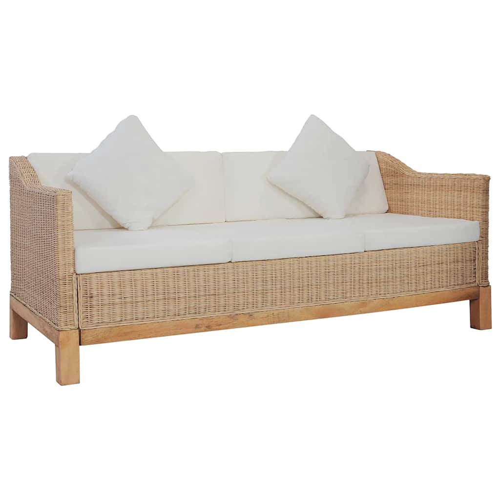 Set di Divani 2 pz con Cuscini in Rattan Naturale