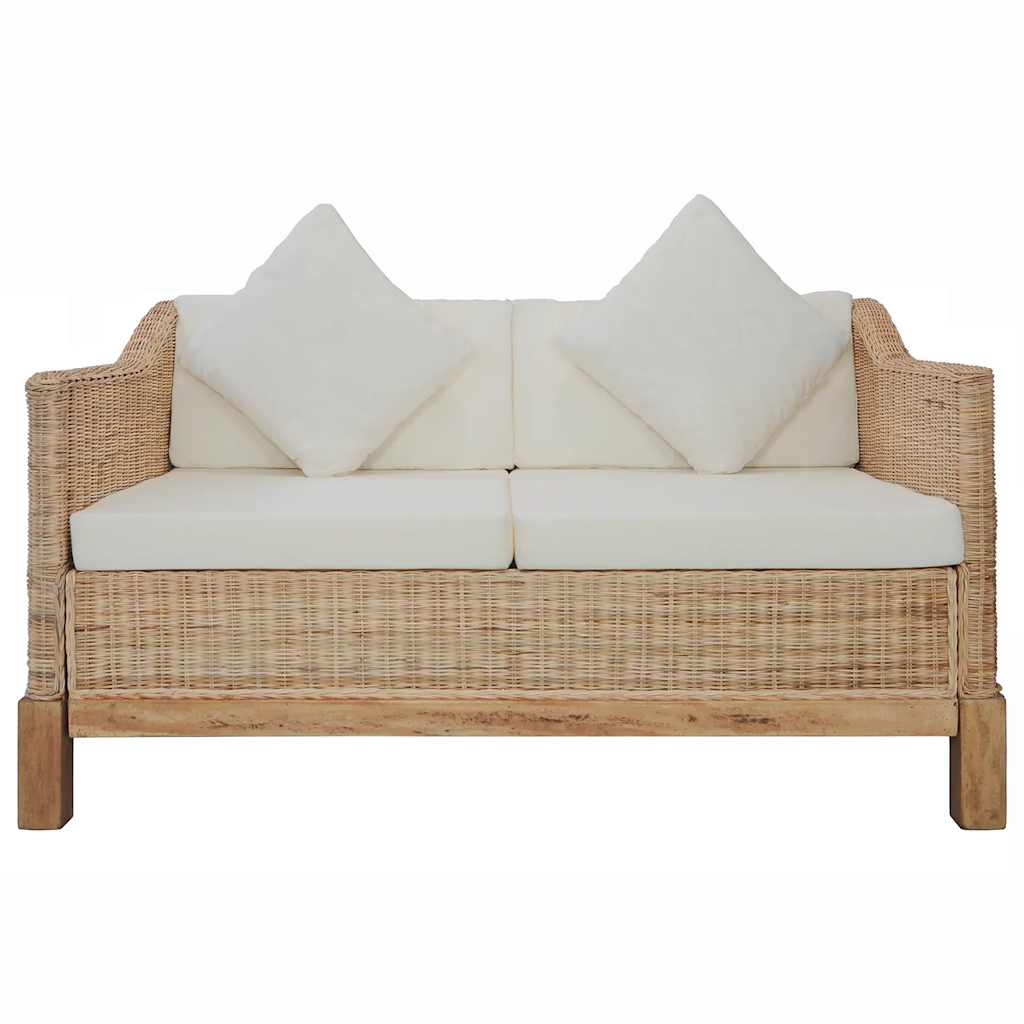 Set di Divani 2 pz con Cuscini in Rattan Naturale