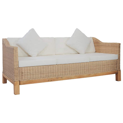 Set di Divani 3 pz con Cuscini in Rattan Naturale