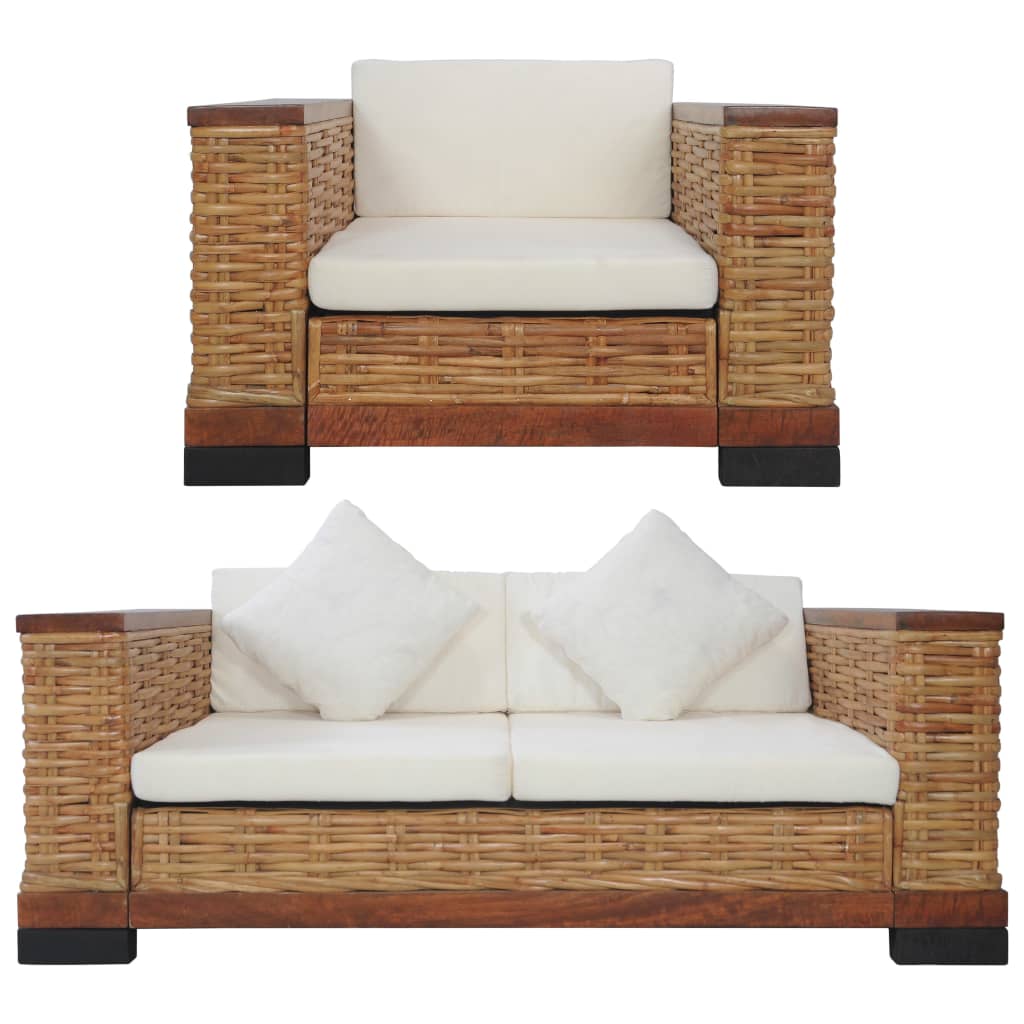 Set di Divani 2 pz con Cuscini in Rattan Naturale Marrone - homemem39