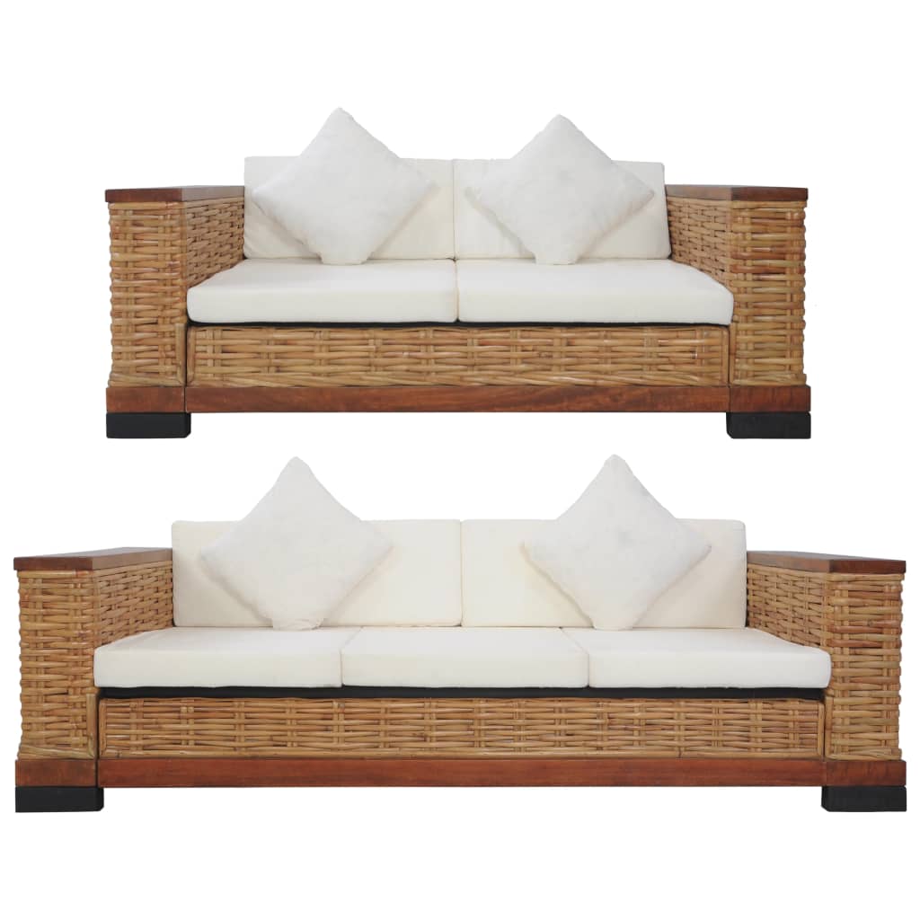 Set di Divani 2 pz con Cuscini in Rattan Naturale Marrone - homemem39