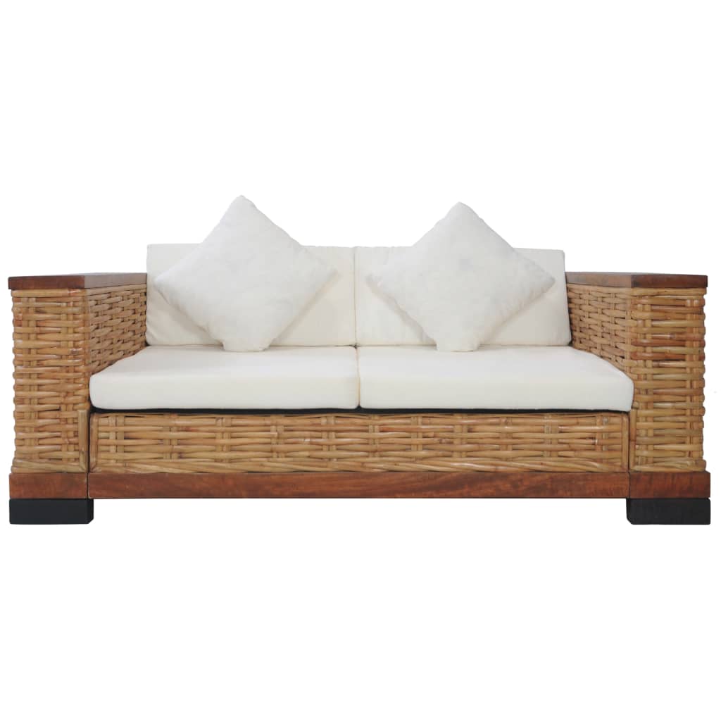 Set di Divani 2 pz con Cuscini in Rattan Naturale Marrone - homemem39