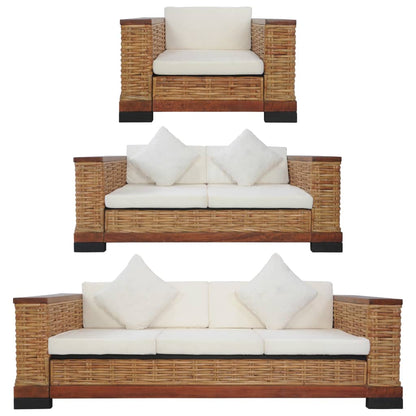 Set di Divani 3 pz con Cuscini in Rattan Naturale Marrone - homemem39