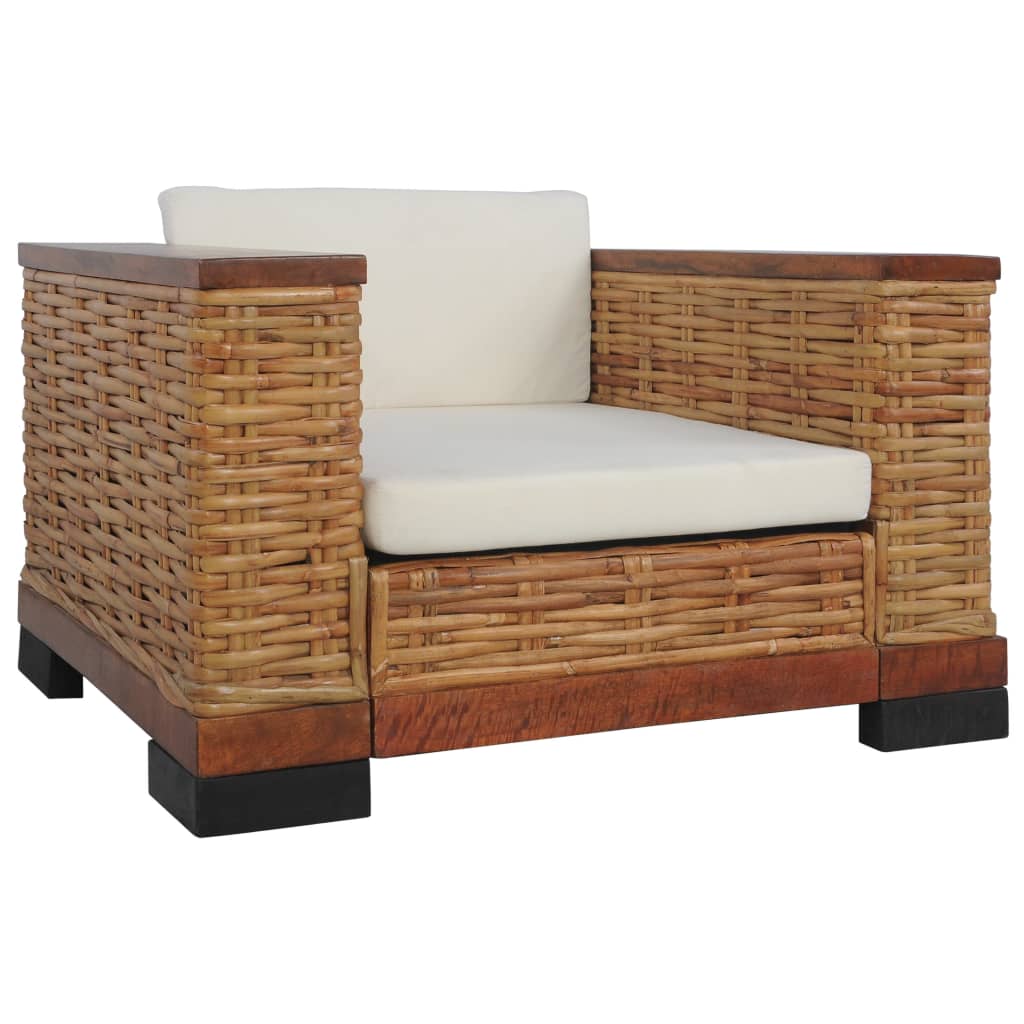 Set di Divani 3 pz con Cuscini in Rattan Naturale Marrone - homemem39