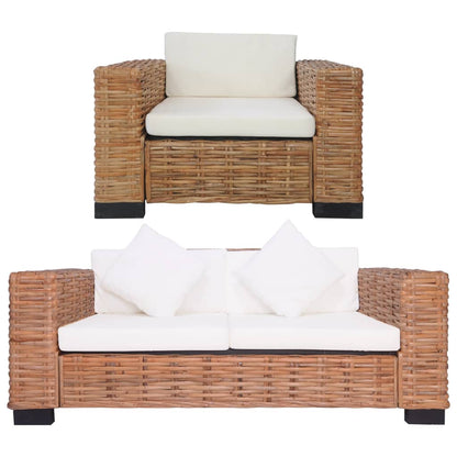 Set Divani 2 pz con Cuscini in Rattan Naturale