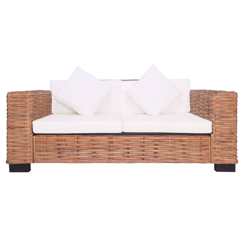 Set Divani 3 pz con Cuscini in Rattan Naturale