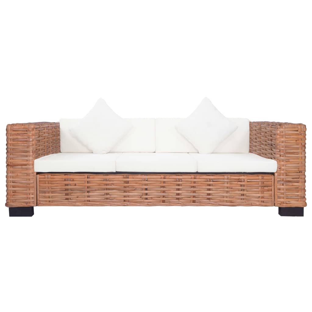 Set Divani 3 pz con Cuscini in Rattan Naturale