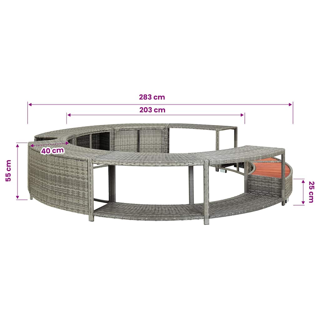 Bordo per Vasca da Spa in Polyrattan Grigio