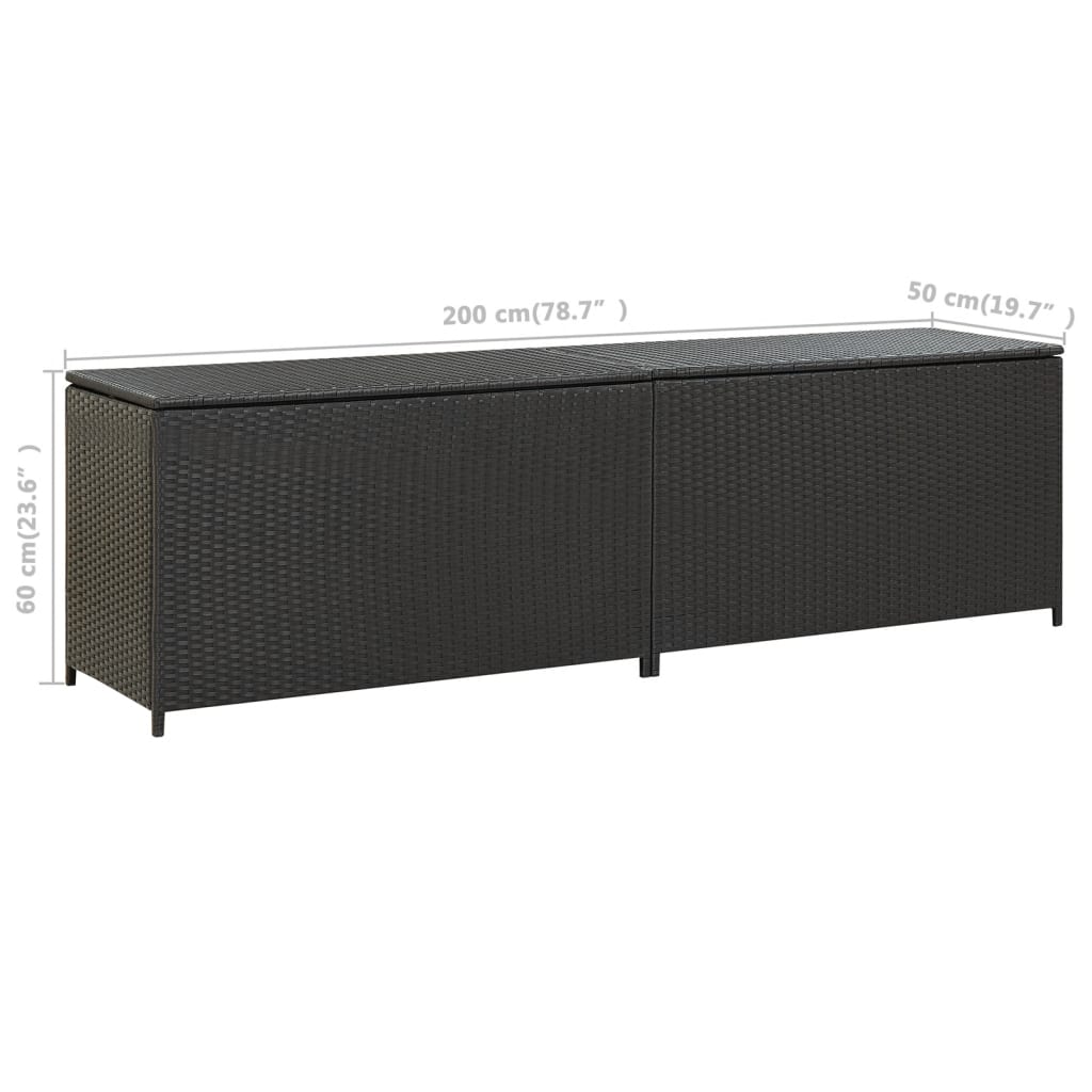 Baule da Giardino in Polyrattan 200x50x60 cm Nero - homemem39