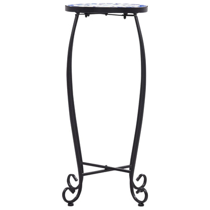 Tavolini con Mosaico 3 pz Blu e Bianco in Ceramica