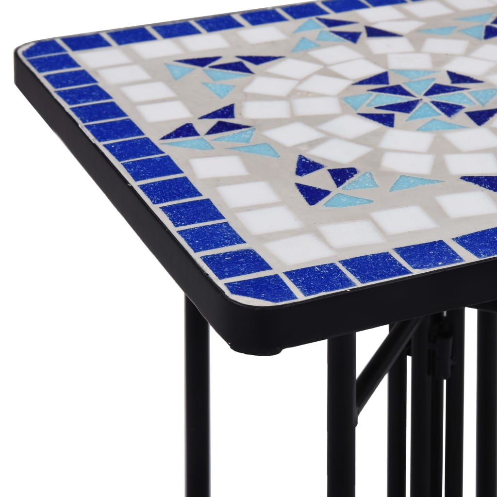 Tavolino di Servizio con Mosaico Blu e Bianco in Ceramica - homemem39