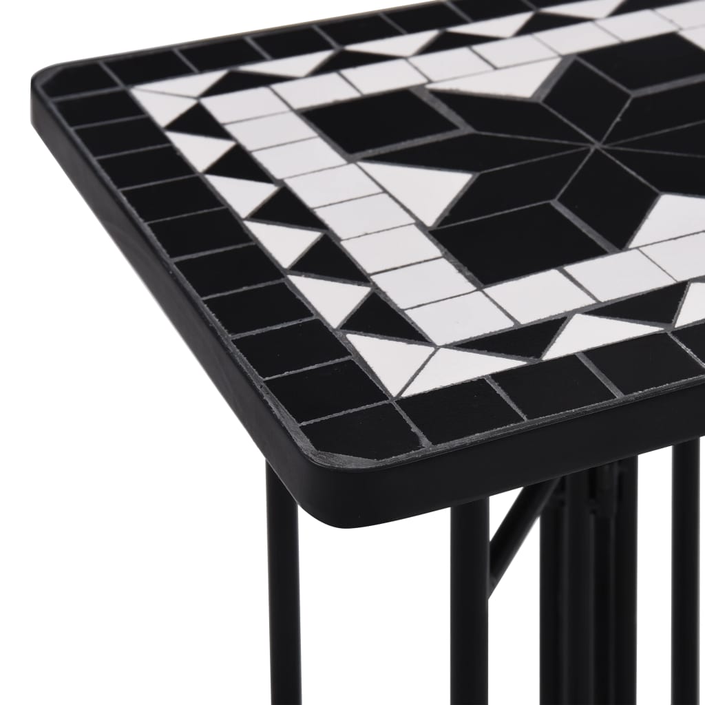 Tavolino di Servizio con Mosaico Nero e Bianco in Ceramica | homemem39