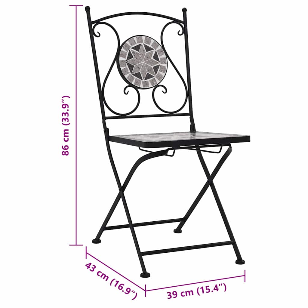 Sedie da Bistrò con Mosaico 2 pz Grigie - homemem39