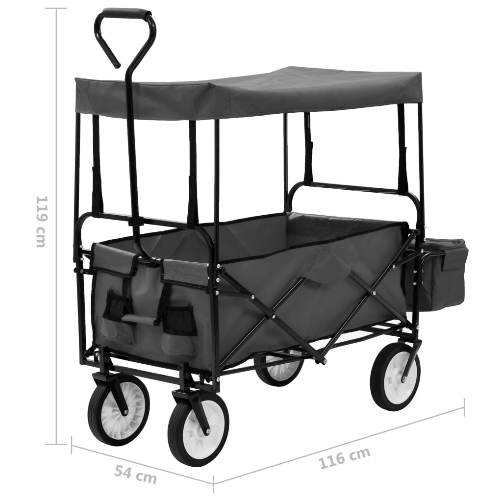 Carrello Pieghevole a Mano con Tettuccio in Acciaio Grigio - homemem39