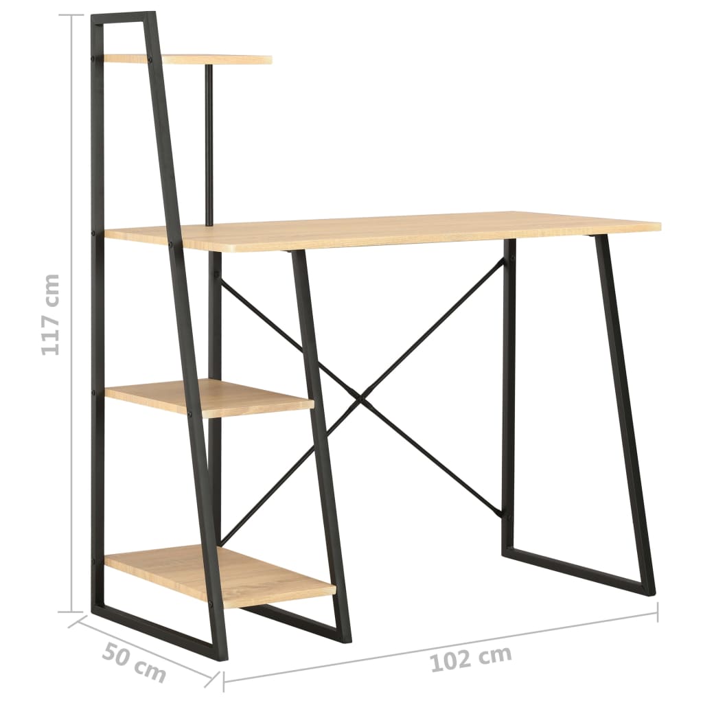 Scrivania con Mensole Nera e Rovere 102x50x117 cm | homemem39
