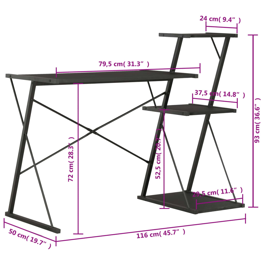 Scrivania con Ripiano Nera 116x50x93 cm | homemem39