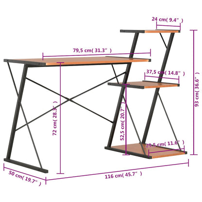 Scrivania con Ripiano Nera e Marrone 116x50x93 cm | homemem39