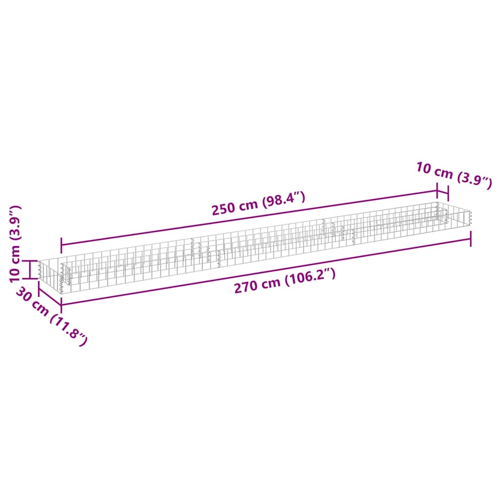 Gabbione Letto Rialzato in Acciaio Zincato 270x30x10 cm - homemem39