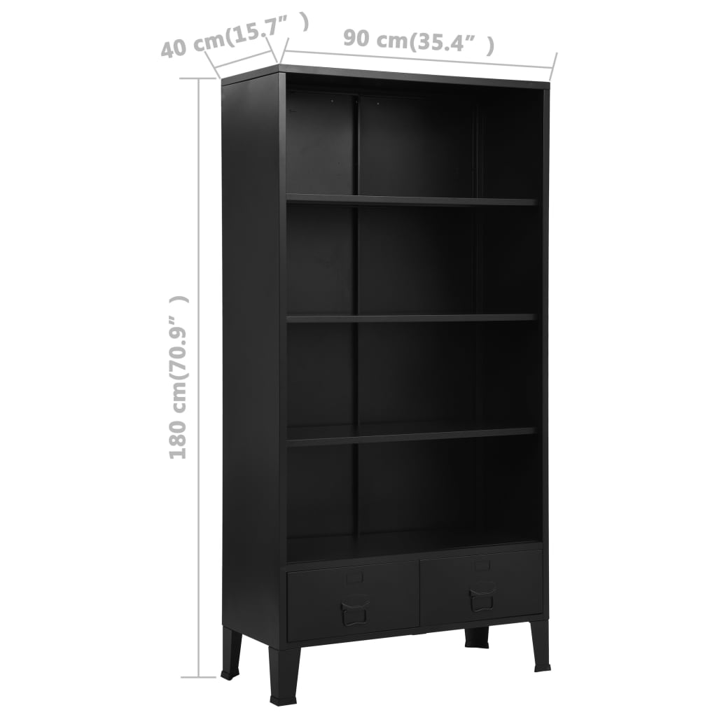 Libreria Industriale Nera 90x40x180 cm in Acciaio