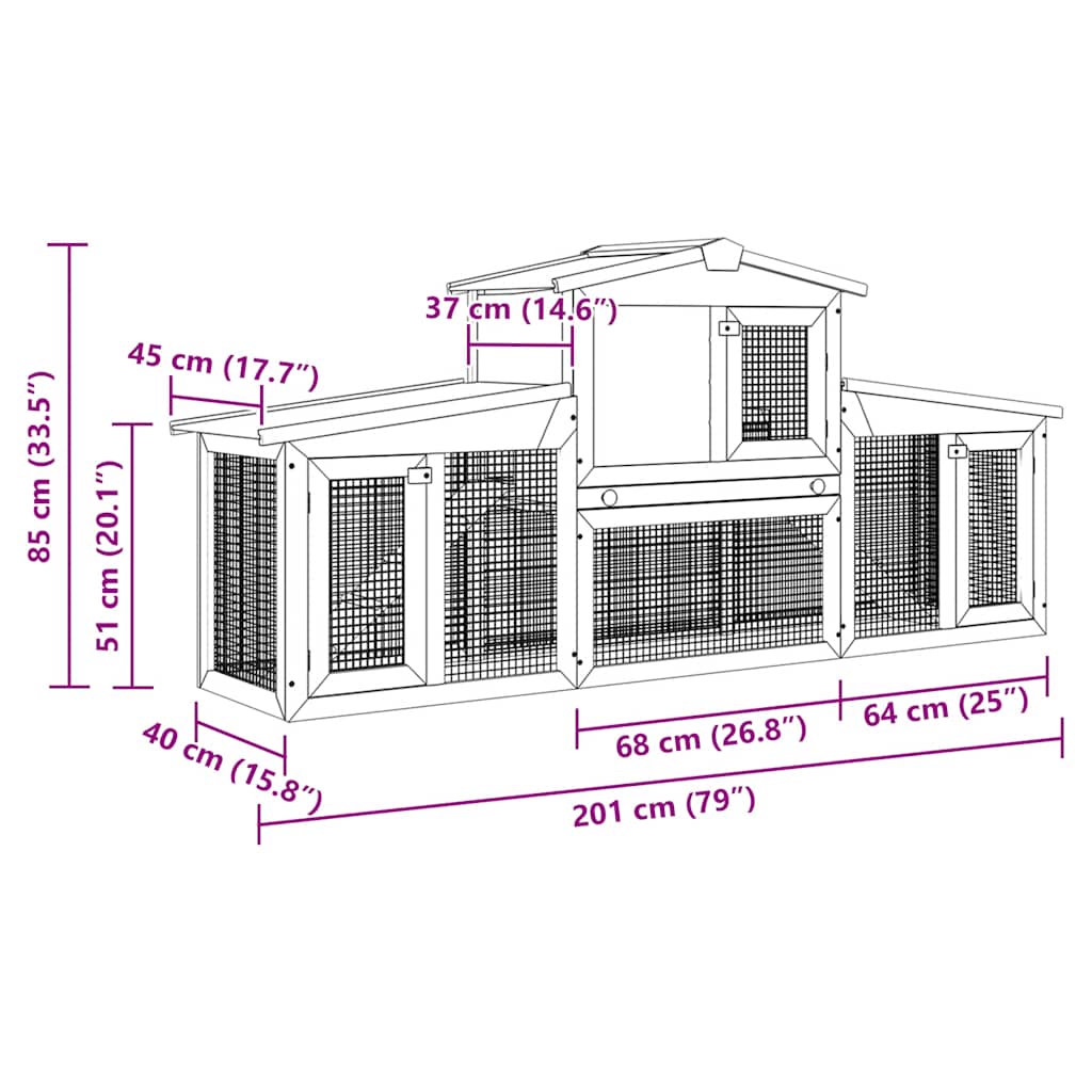 Conigliera per Esterni Grande Marrone Bianca 201x45x85cm Legno - homemem39