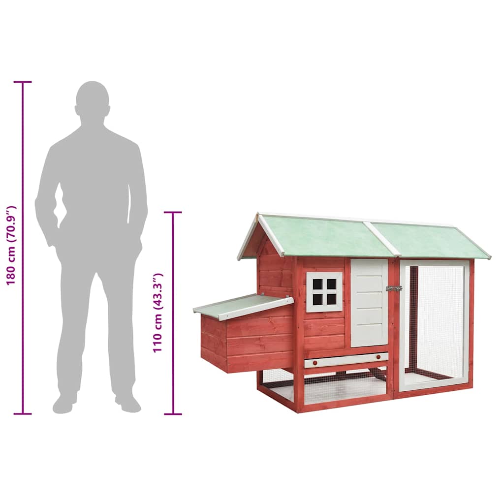 Pollaio Rosso 170x81x110 cm in Legno Massello di Pino e Abete - homemem39