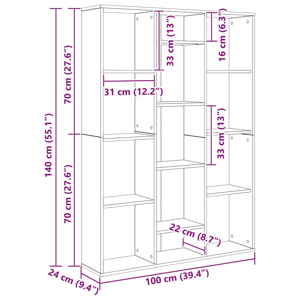 Libreria/Divisorio Grigio Cemento 100x24x140 cm in Multistrato - homemem39