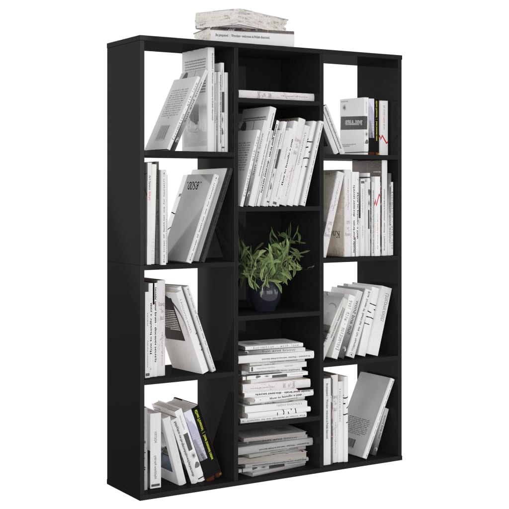 Libreria/Divisorio Nero Lucido 100x24x140 cm Legno Multistrato