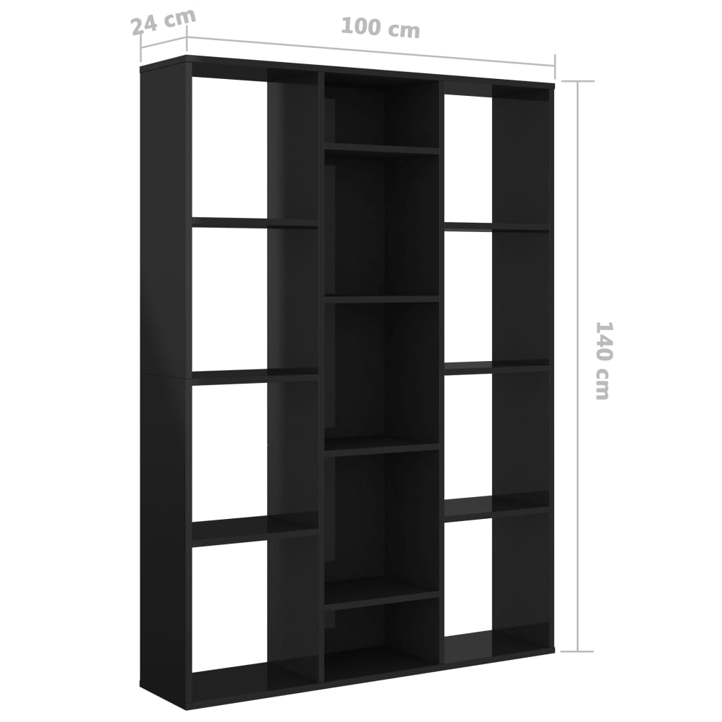 Libreria/Divisorio Nero Lucido 100x24x140 cm Legno Multistrato