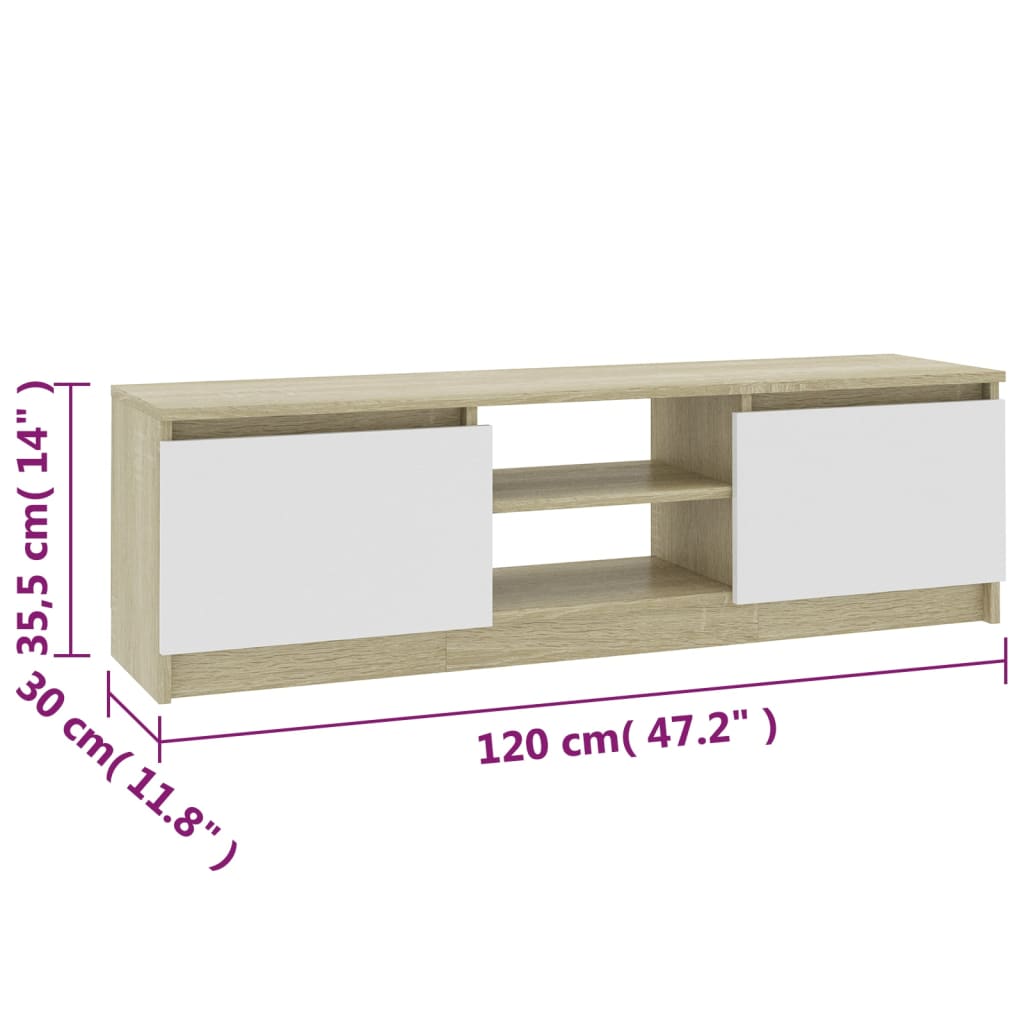 Mobile TV Bianco Rovere Sonoma 120x30x35,5 cm Legno Multistrato