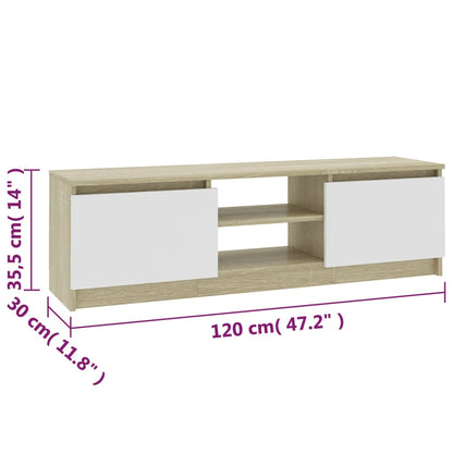 Mobile TV Bianco Rovere Sonoma 120x30x35,5 cm Legno Multistrato