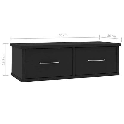 Scaffale con Cassetti a Parete Nero 60x26x18,5 cm Multistrato | homemem39