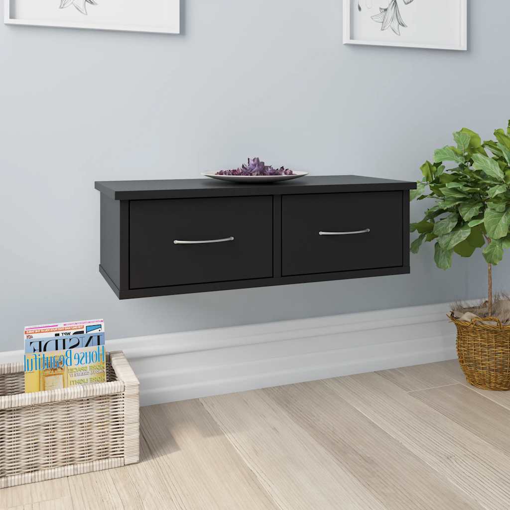 Scaffale con Cassetti a Parete Nero 60x26x18,5 cm Multistrato | homemem39