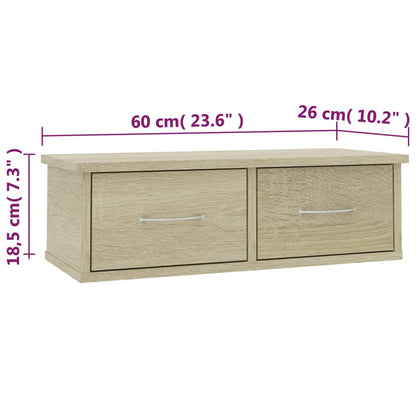 Scaffale Cassetti Parete Rovere Sonoma 60x26x18,5cm Multistrato | homemem39