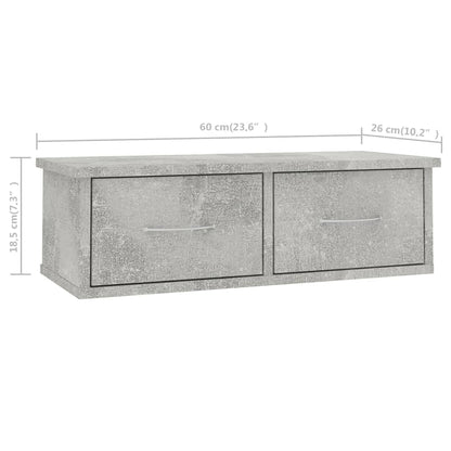 Scaffale Cassetti Parete Grigio Cemento 60x26x18,5 Multistrato | homemem39